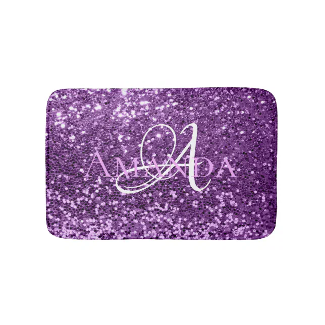 Ultra Violet Purple Glitter Name Monogram Bathroom Mat | Zazzle