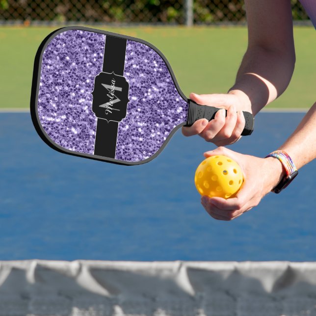 Ultra violet purple glitter sparkle Monogram Pickleball Paddle (Insitu)