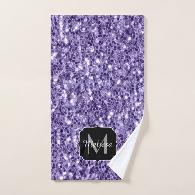 Ultra violet purple glitter sparkles Monogram Bath Towel Set (Hand Towel)