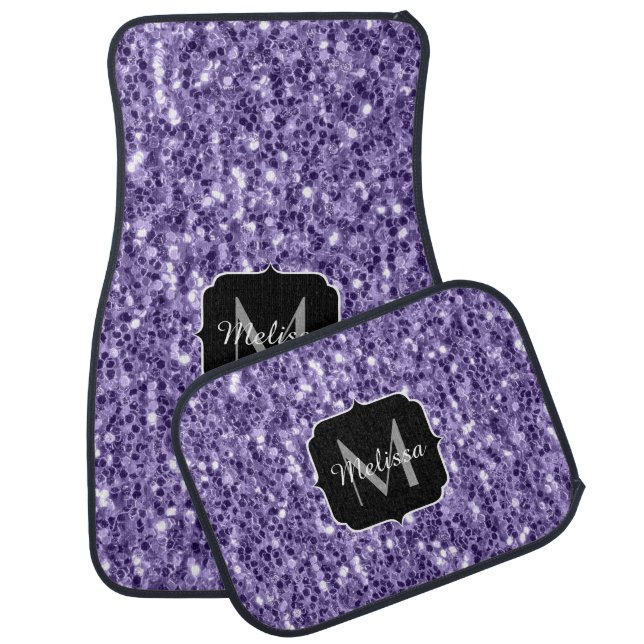 Ultra violet purple glitter sparkles Monogram Car Floor Mat (Set)