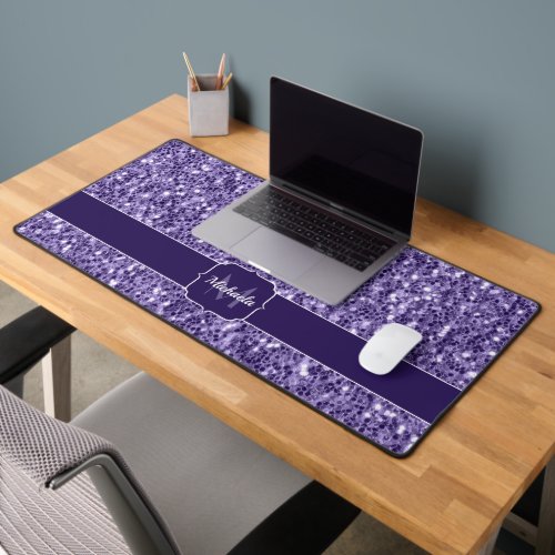 Ultra violet purple glitter sparkles Monogram Desk Mat