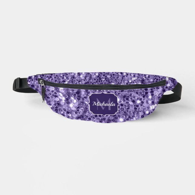 Ultra violet purple glitter sparkles Monogram Fanny Pack (Front)