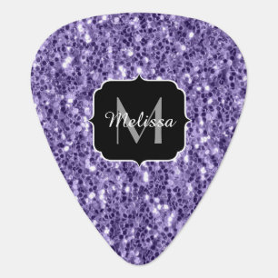Ultra violet purple glitter sparkles Monogram Guitar Pick