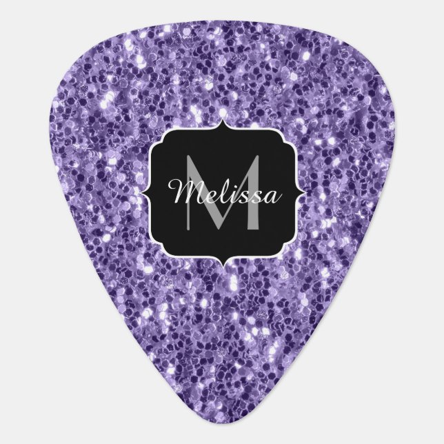Ultra violet purple glitter sparkles Monogram Guitar Pick (Front)