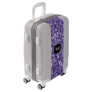 Ultra violet purple glitter sparkles Monogram Luggage