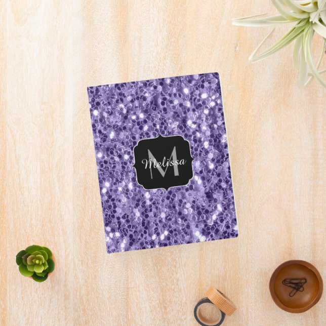 Ultra violet purple glitter sparkles Monogram Mini Binder (InSitu)