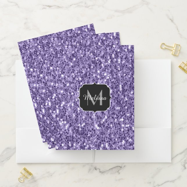 Ultra violet purple glitter sparkles Monogram Pocket Folder (In Situ)