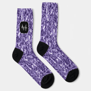 Ultra violet purple glitter sparkles Monogram Socks