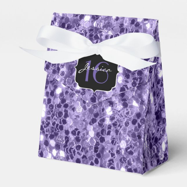 Ultra violet purple glitter sparkles Sweet 16 Favor Boxes (Front Side)