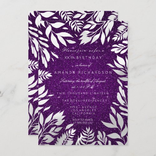 Ultra Violet Purple Glitter White Floral Frame Invitation