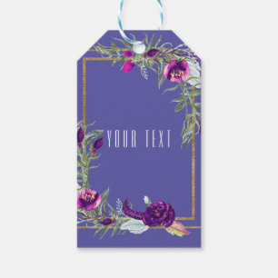 Ultra Violet Purple & Gold Floral Bohemian Favor Gift Tags