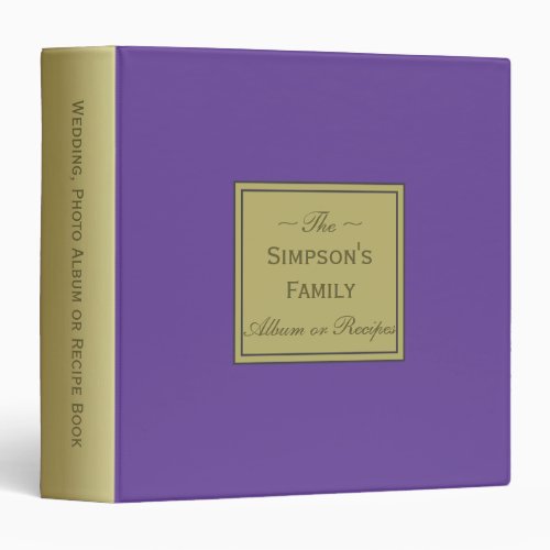 Ultra Violet Purple Gold for Photo Album  Recipes 3 Ring Binder