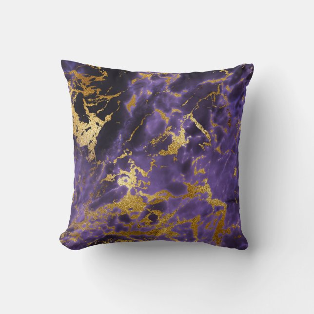 Ultra Violet Purple Gold Marble Metallic Foil Throw Pillow (Front)