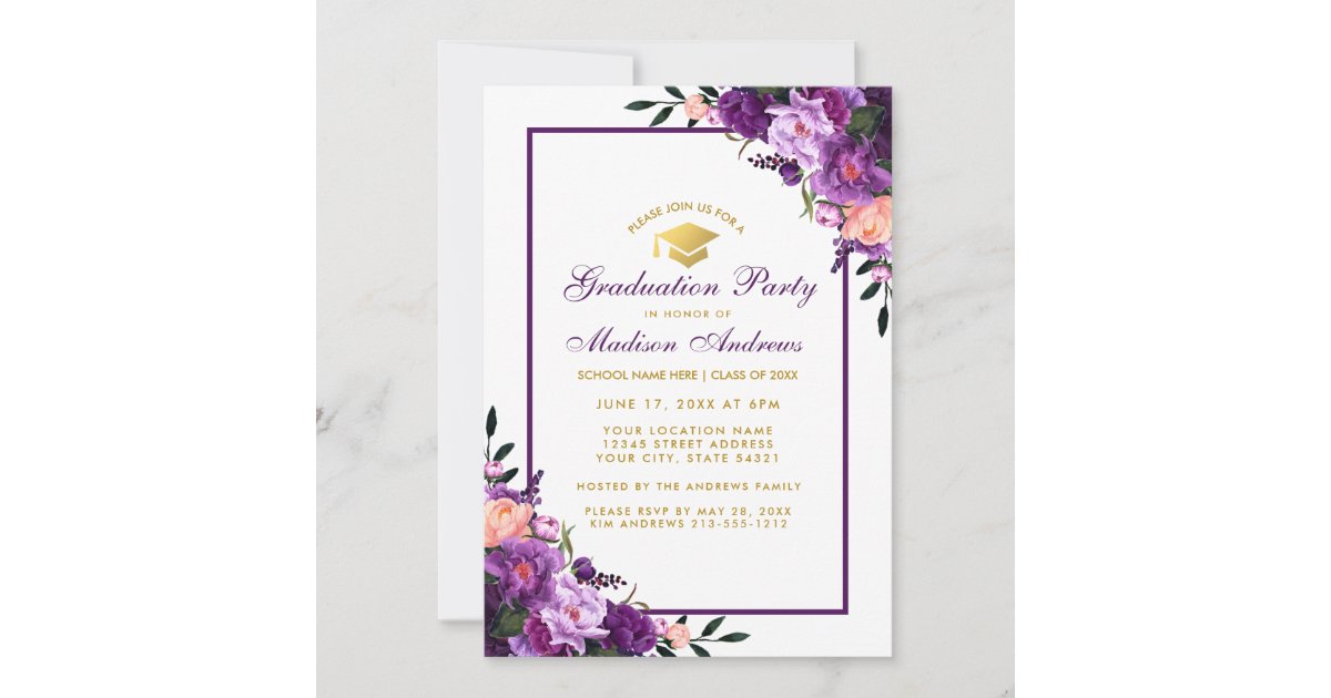 Ultra Violet Purple Graduation Party Invite PF | Zazzle