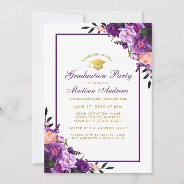 Ultra Violet Purple Graduation Party Invite PF | Zazzle