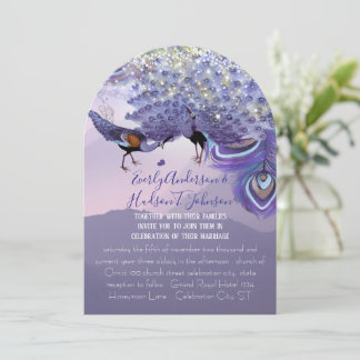 Ultra Violet Purple Green Copper Peacock Feather Invitation