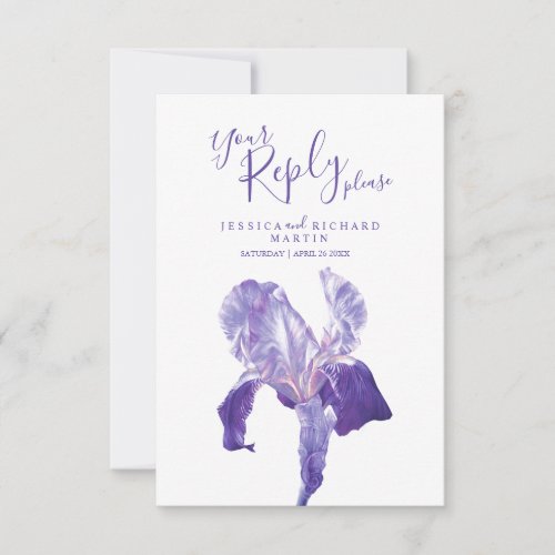 Ultra violet purple Iris flower art wedding RSVP Card