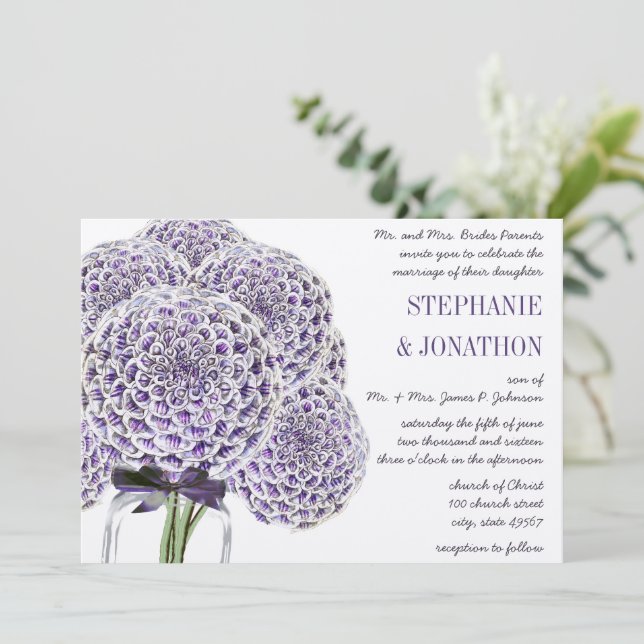 Ultra Violet Purple Mason Jar Wedding Invitations (Standing Front)