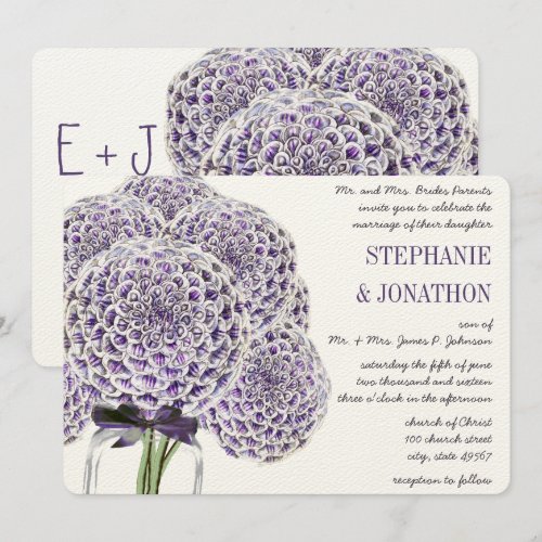 Purple  Zinnia Mason Jar Wild Flower Wedding Personalized Announcements