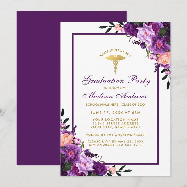 Ultra Violet Purple Medical Grad Party Invite (Front/Back)