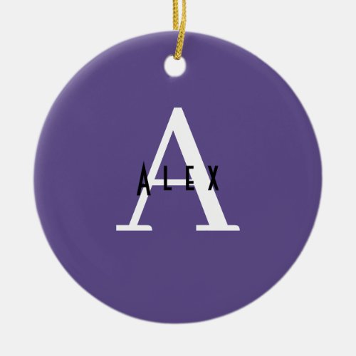 Ultra Violet Purple Modern Custom Monogram Ceramic Ornament