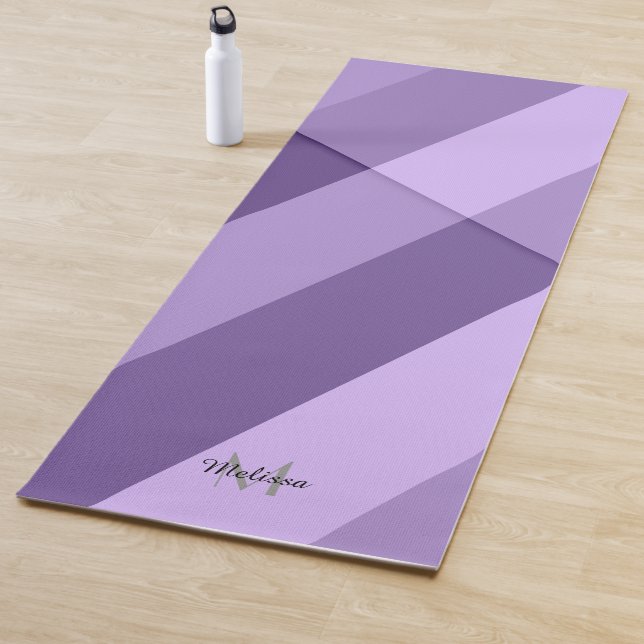 Ultra violet purple modern geometric line Monogram Yoga Mat (In Situ)