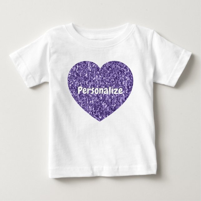 Ultra violet purple sparkles Heart Personalize Baby T-Shirt (Front)