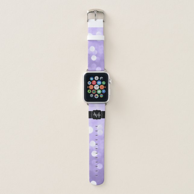 Ultra violet purple sparkly bokeh Monogram Apple Watch Band (Front)