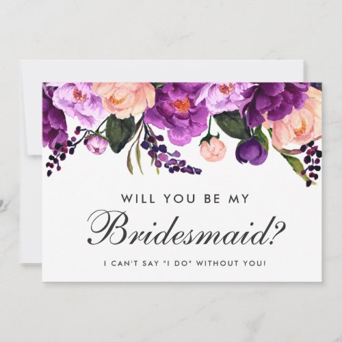 Ultra Violet Purple Watercolor Floral Bridesmaid Invitation