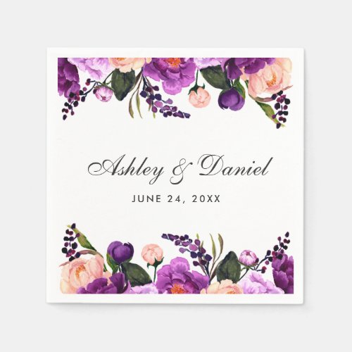 Ultra Violet Purple Watercolor Floral Wedding G Napkins
