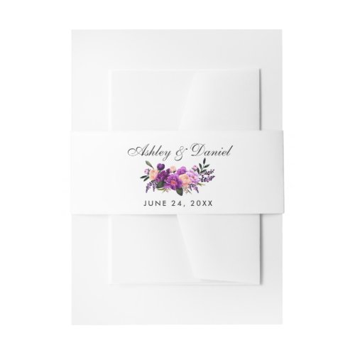 Ultra Violet Purple Watercolor Floral Wedding Invitation Belly Band