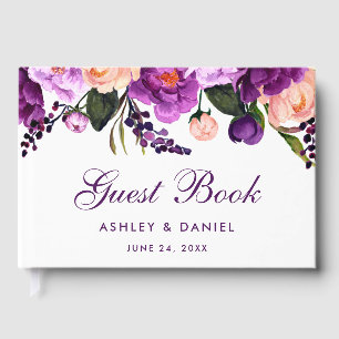 Ultra Violet Purple Watercolor Floral Wedding P Guest Book