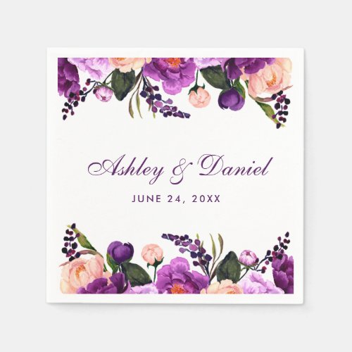 Ultra Violet Purple Watercolor Floral Wedding P Napkins