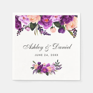 Ultra Violet Purple Watercolor Floral Wedding Paper Napkins