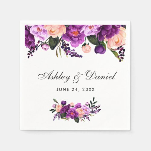 Ultra Violet Purple Watercolor Floral Wedding Paper Napkins