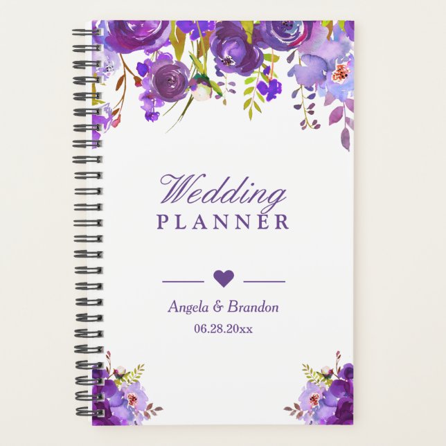 Ultra Violet Purple Watercolor Floral Wedding Planner (Front)