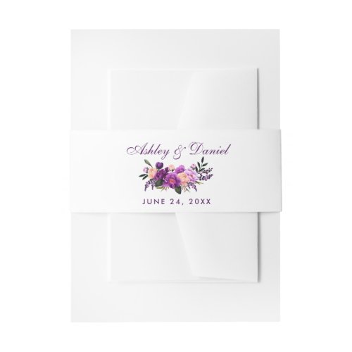 Ultra Violet Purple Watercolor Floral Wedding PS Invitation Belly Band