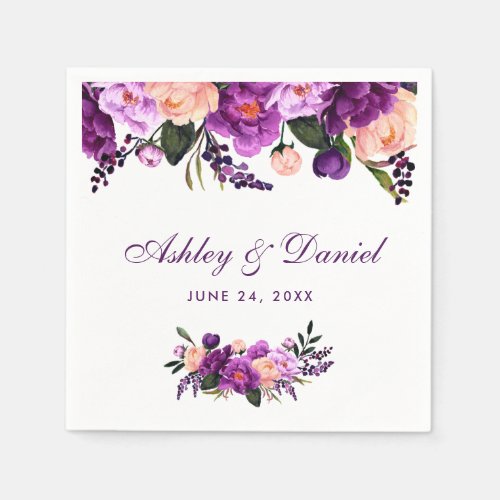 Ultra Violet Purple Watercolor Floral Wedding PS Paper Napkins