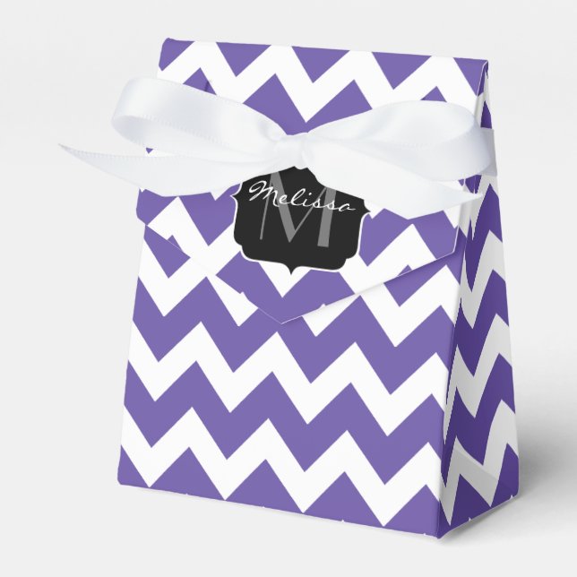 Ultra violet purple white Chevron pattern Monogram Favor Boxes (Front Side)