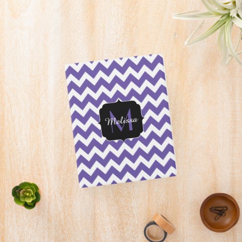 Ultra violet purple white Chevron pattern Monogram Mini Binder