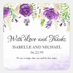 Ultra Violet Rose Floral Summer Wedding, Custom Square Sticker