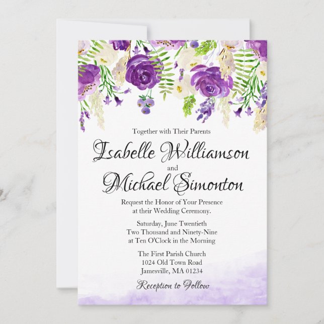 Ultra Violet Rose Floral Summer Wedding Invitation (Front)