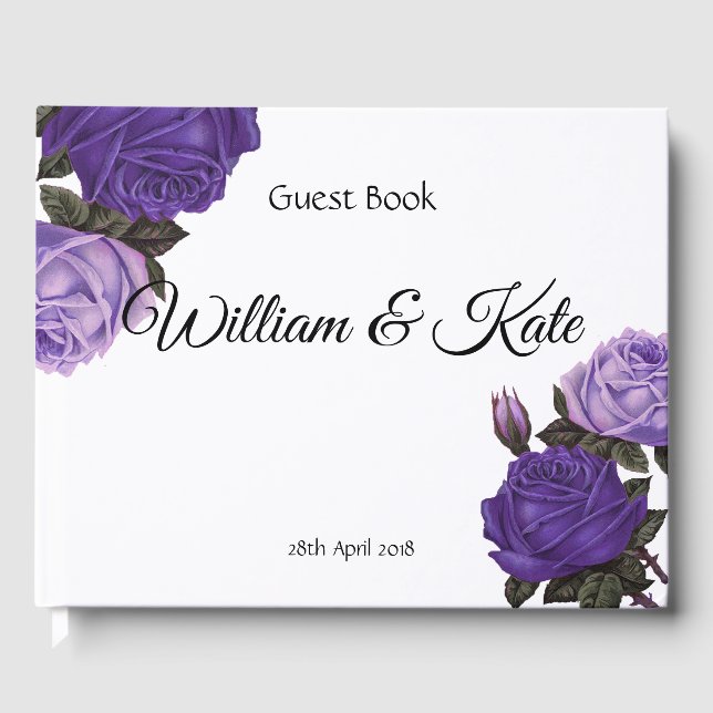 Ultra violet Roses Wedding Guest Book (Front)