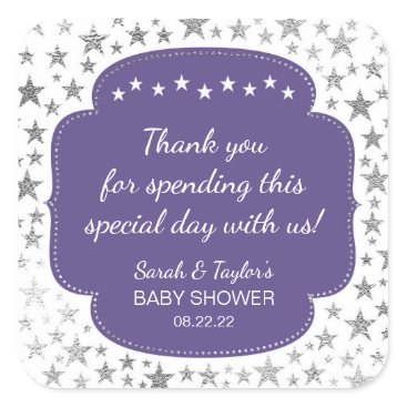 Ultra Violet Silver Twinkle stars thank you favor Square Sticker