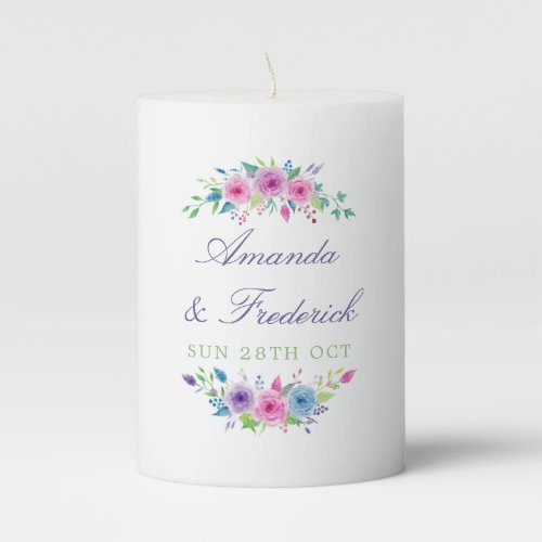 Ultra Violet Theme Watercolor Floral Wedding Favor Pillar Candle