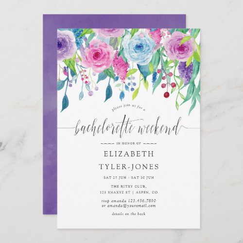 Ultra Violet themed Floral Bachelorette Weekend Invitation
