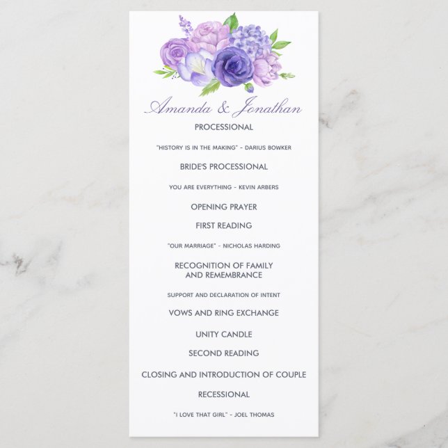 Ultra Violet Themed Floral Wedding Program (Front)