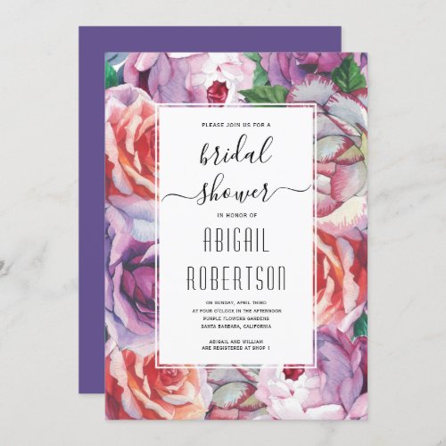Ultra violet vintage rose wedding bridal shower invitation