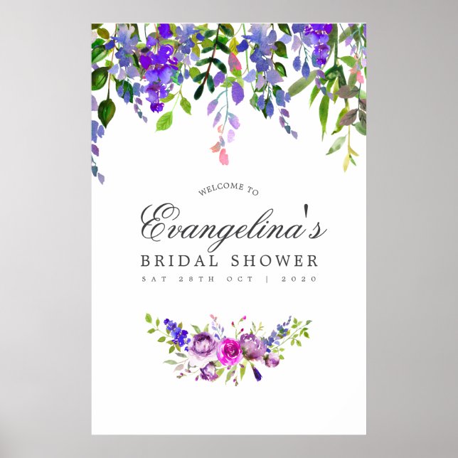 Ultra Violet Watercolor Bridal Shower Welcome Poster (Front)