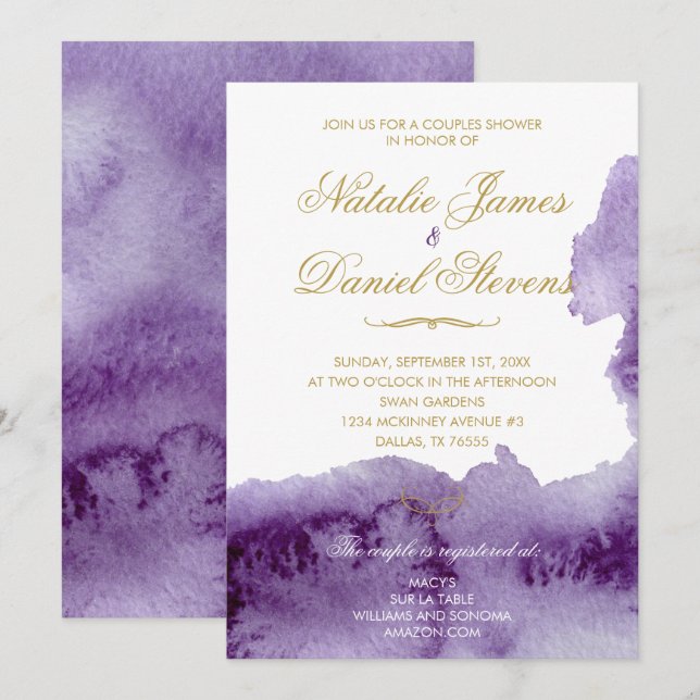 Ultra Violet Watercolor Couples Shower Invitation (Front/Back)